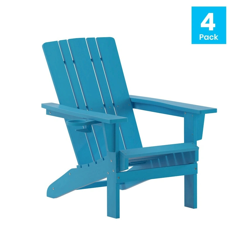 Lot de 4 chaises Adirondack commerciales tout temps avec porte-gobelets