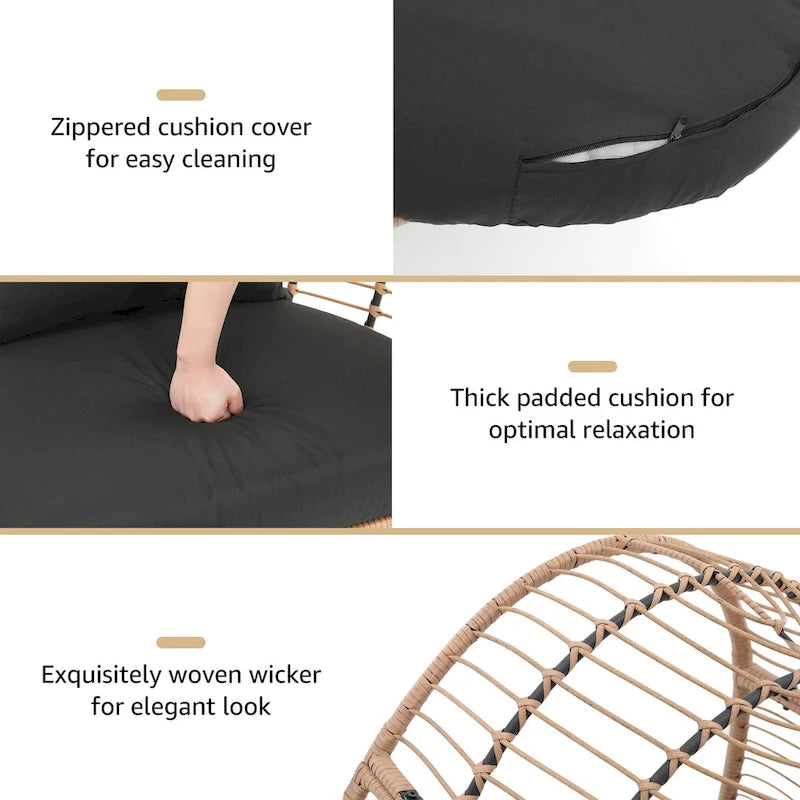 Fauteuil œuf en osier rembourré d'extérieur