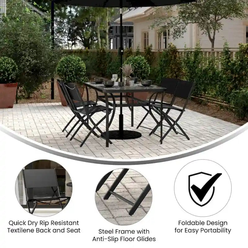Lot de 4 chaises pliantes commerciales d'extérieur Flex Comfort avec cadre en métal