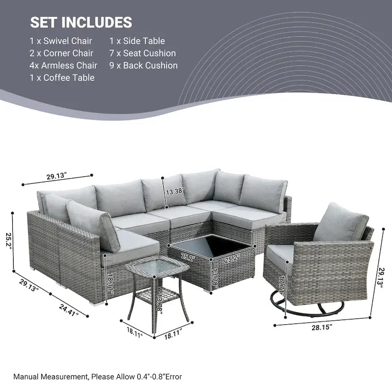 Ensemble de canapé sectionnel de patio extérieur 9 pièces XIZZI