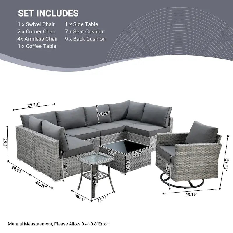 Ensemble de canapé sectionnel de patio extérieur 9 pièces XIZZI