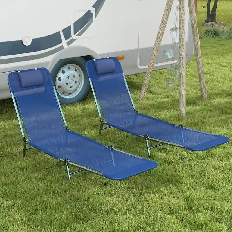 Outsunny Lot de 2 Chaises Longues Pliantes, Chaises de Piscine pour Bain de Soleil, Chaises Longues d'Extérieur avec Dossier Inclinable à 6 Positions