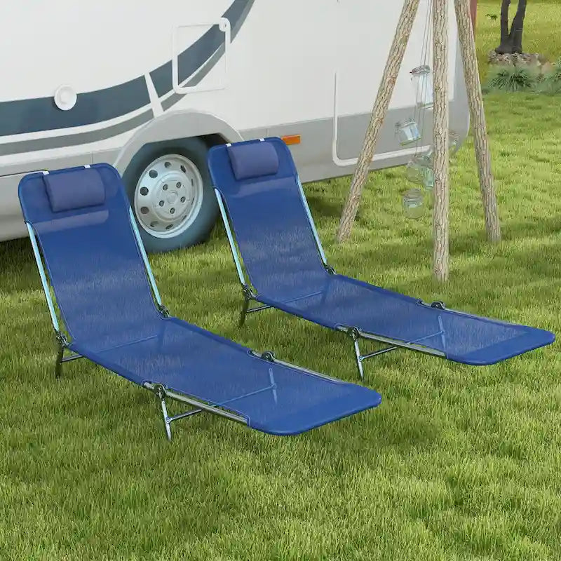 Outsunny 2 Piece Folding Chaise Lounge Chairs, Pool Sun Tanning Chairs, Outdoor Lounge Chairs with 6-Position Reclining Back