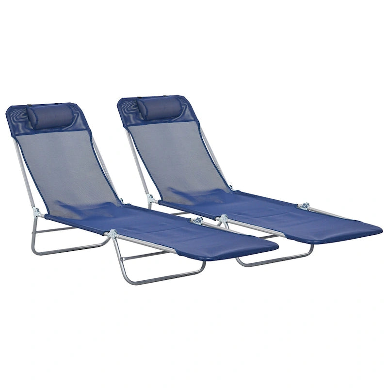 Outsunny Lot de 2 Chaises Longues Pliantes, Chaises de Piscine pour Bain de Soleil, Chaises Longues d'Extérieur avec Dossier Inclinable à 6 Positions