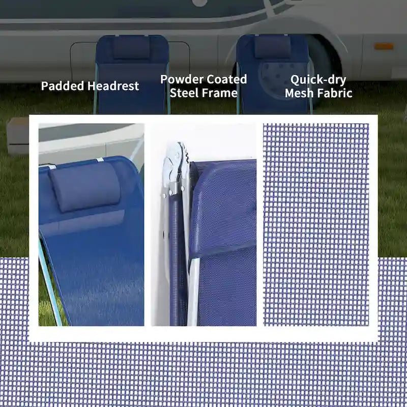 Outsunny Lot de 2 Chaises Longues Pliantes, Chaises de Piscine pour Bain de Soleil, Chaises Longues d'Extérieur avec Dossier Inclinable à 6 Positions