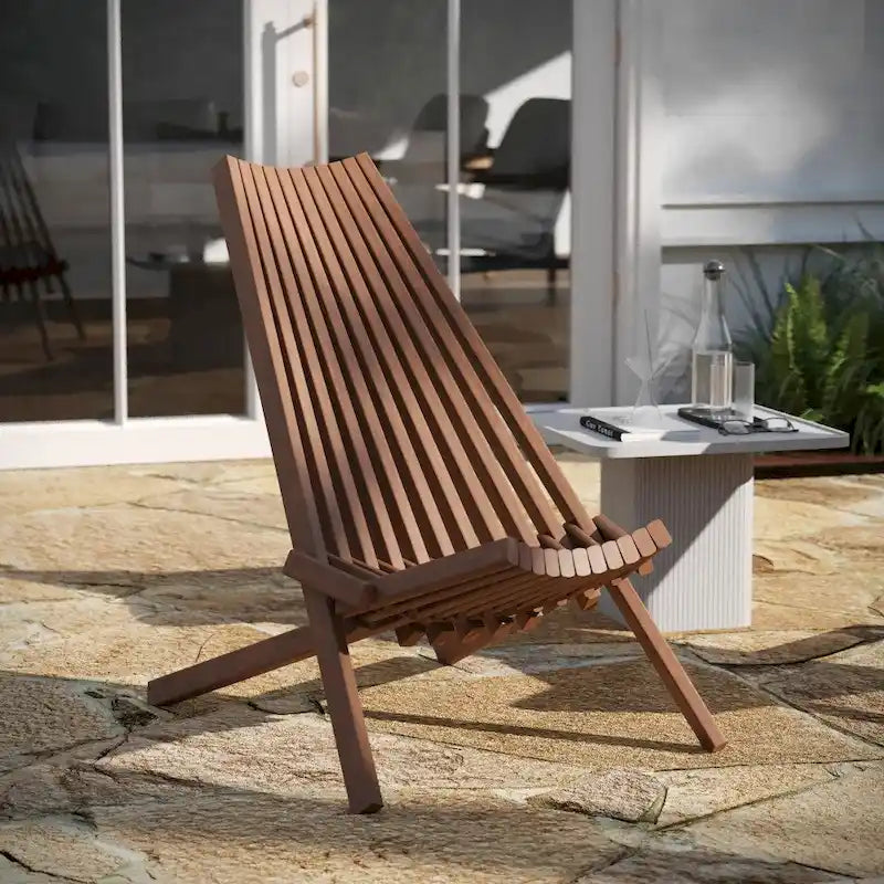 Indoor/Outdoor Solid Acacia Wood Low Profile Lounge Patio Folding Chair