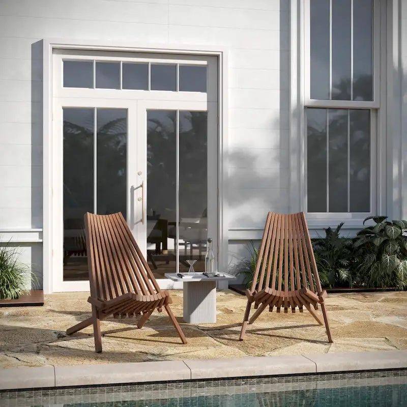 Chaise longue de patio pliante en bois d'acacia massif bas profil pour l'intérieur/l'extérieur