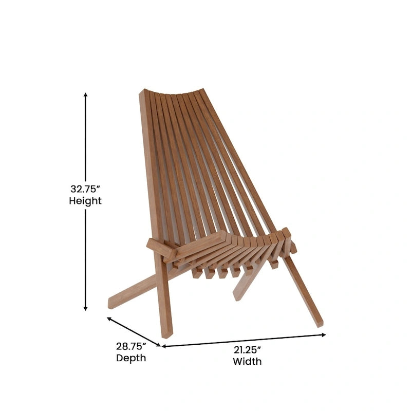 Chaise longue de patio pliante en bois d'acacia massif bas profil pour l'intérieur/l'extérieur