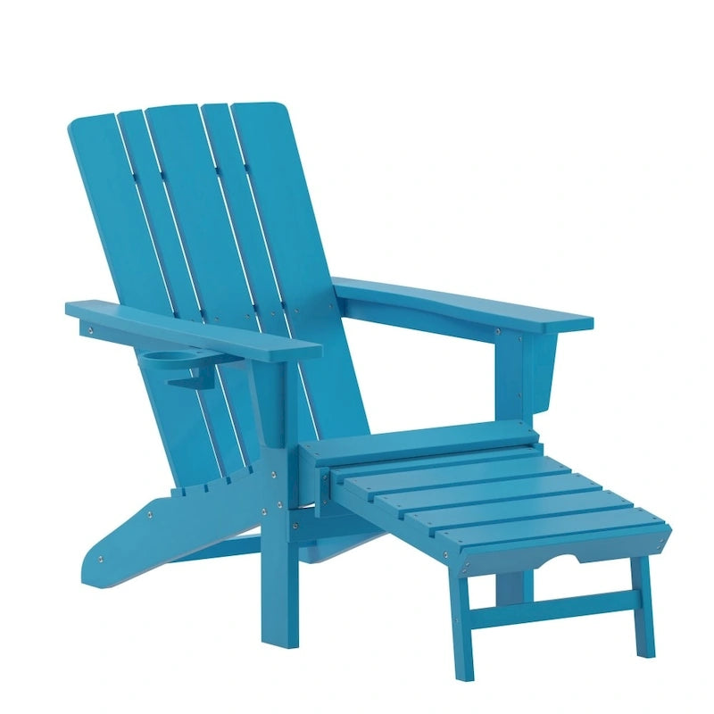 Chaise Adirondack commerciale tout temps avec pouf escamotable et porte-gobelet