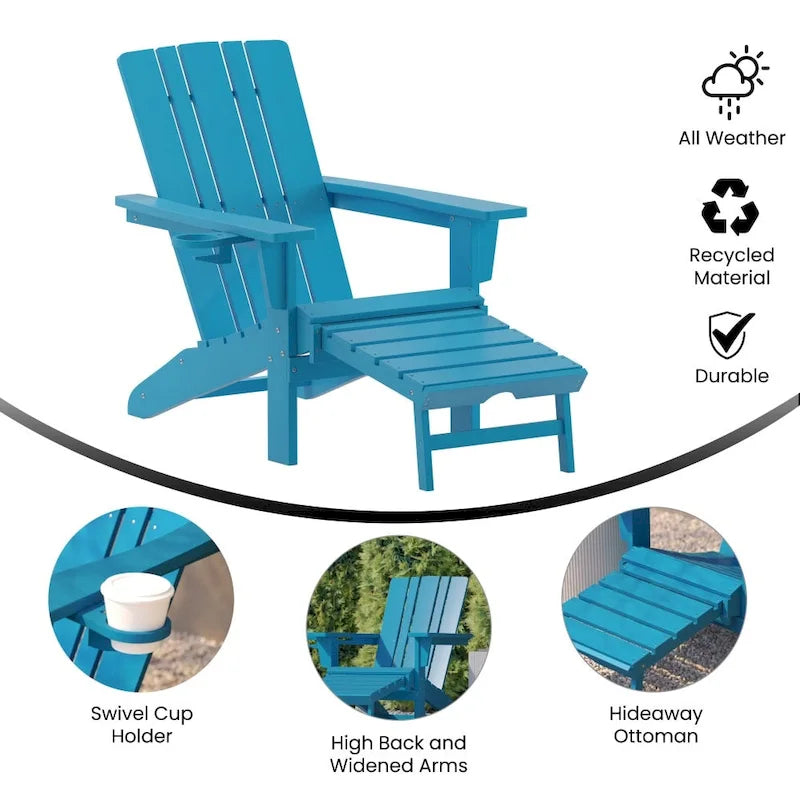 Chaise Adirondack commerciale tout temps avec pouf escamotable et porte-gobelet