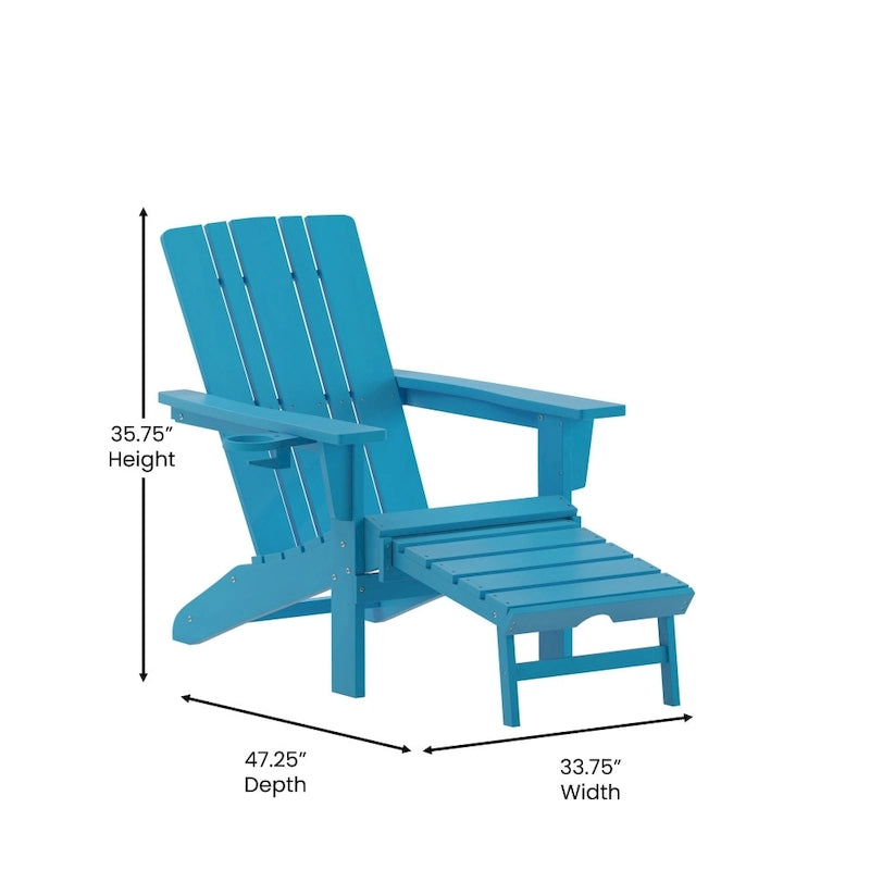 Chaise Adirondack commerciale tout temps avec pouf escamotable et porte-gobelet