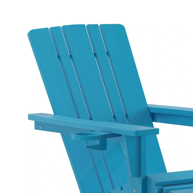 Chaise Adirondack commerciale tout temps avec pouf escamotable et porte-gobelet
