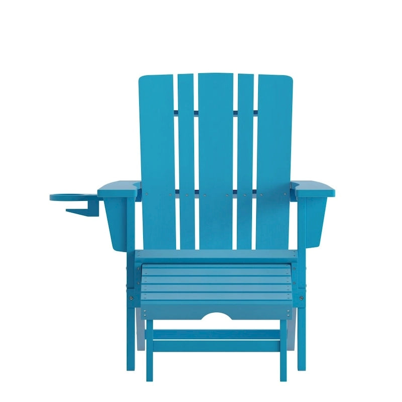 Chaise Adirondack commerciale tout temps avec pouf escamotable et porte-gobelet