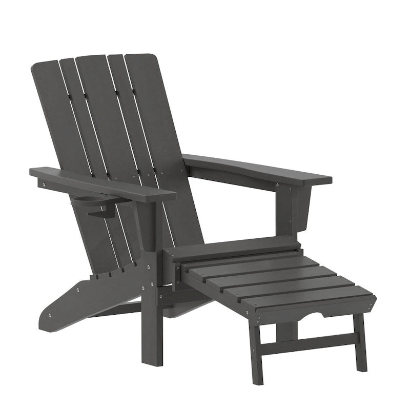 Chaise Adirondack commerciale tout temps avec pouf escamotable et porte-gobelet