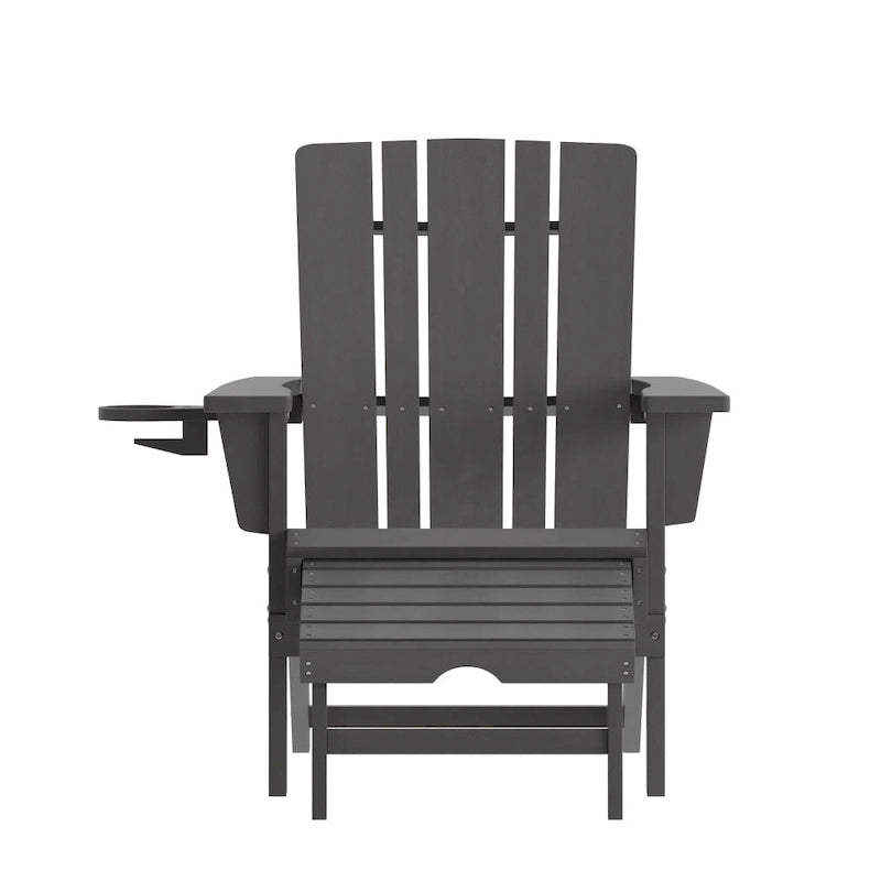 Chaise Adirondack commerciale tout temps avec pouf escamotable et porte-gobelet