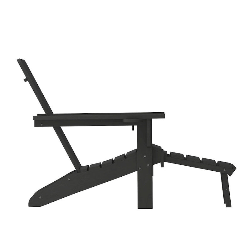 Chaise Adirondack commerciale tout temps avec pouf escamotable et porte-gobelet