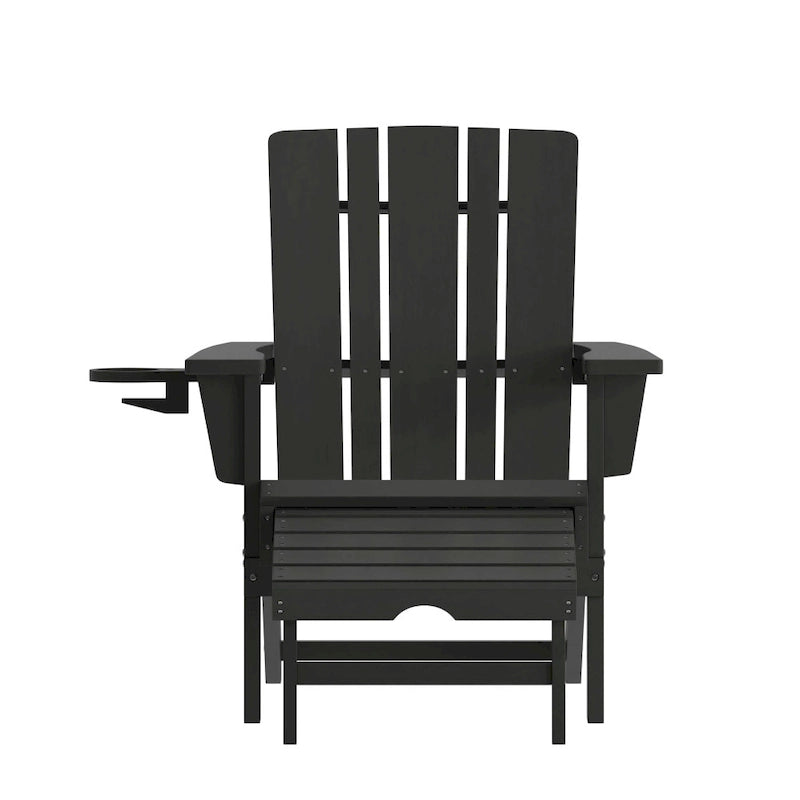 Chaise Adirondack commerciale tout temps avec pouf escamotable et porte-gobelet