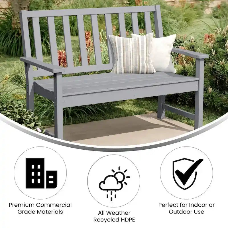 Banc commercial robuste toutes saisons en PEHD recyclé avec assise incurvée