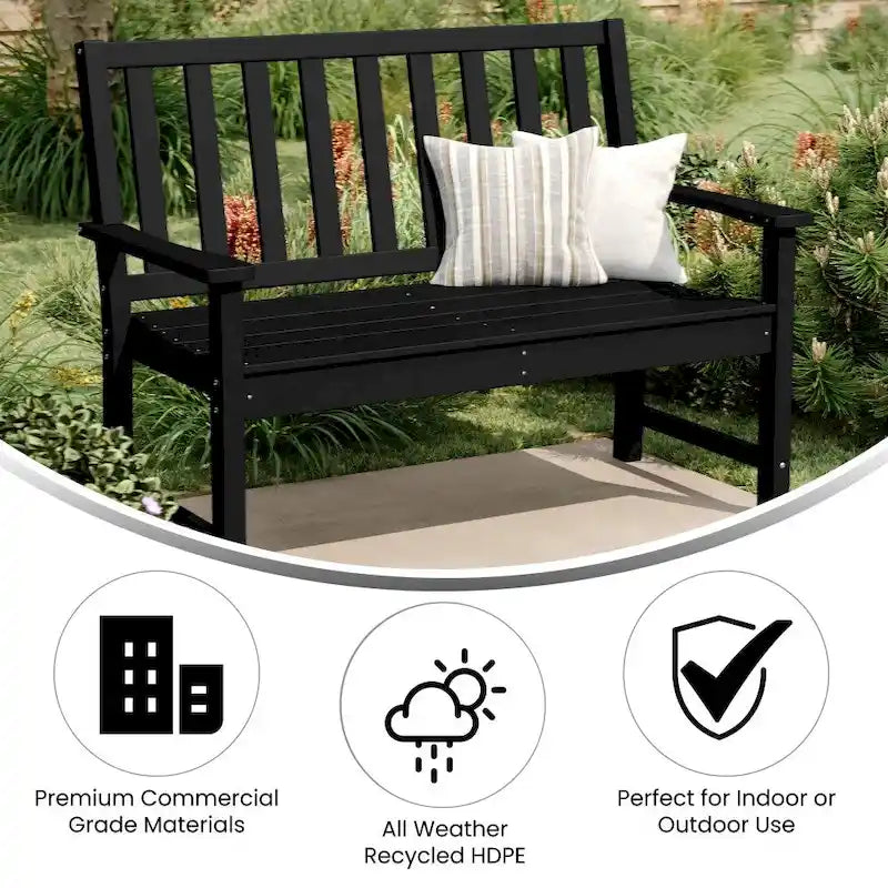 Banc commercial robuste toutes saisons en PEHD recyclé avec assise incurvée