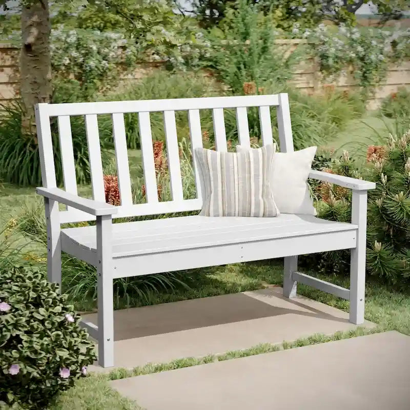 Banc commercial robuste toutes saisons en PEHD recyclé avec assise incurvée