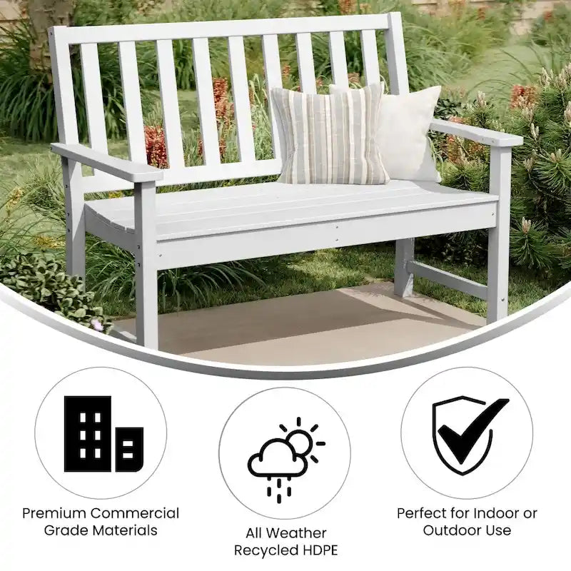Banc commercial robuste toutes saisons en PEHD recyclé avec assise incurvée