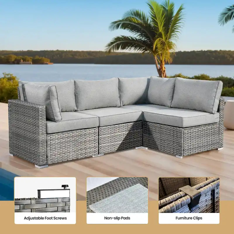 XIZZI Ensemble de mobilier d'extérieur en osier 5 pièces avec table