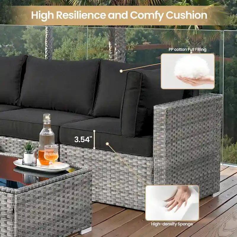 XIZZI Ensemble de mobilier d'extérieur en osier 5 pièces avec table