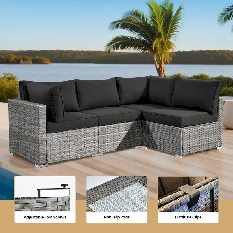 XIZZI Ensemble de mobilier d'extérieur en osier 5 pièces avec table