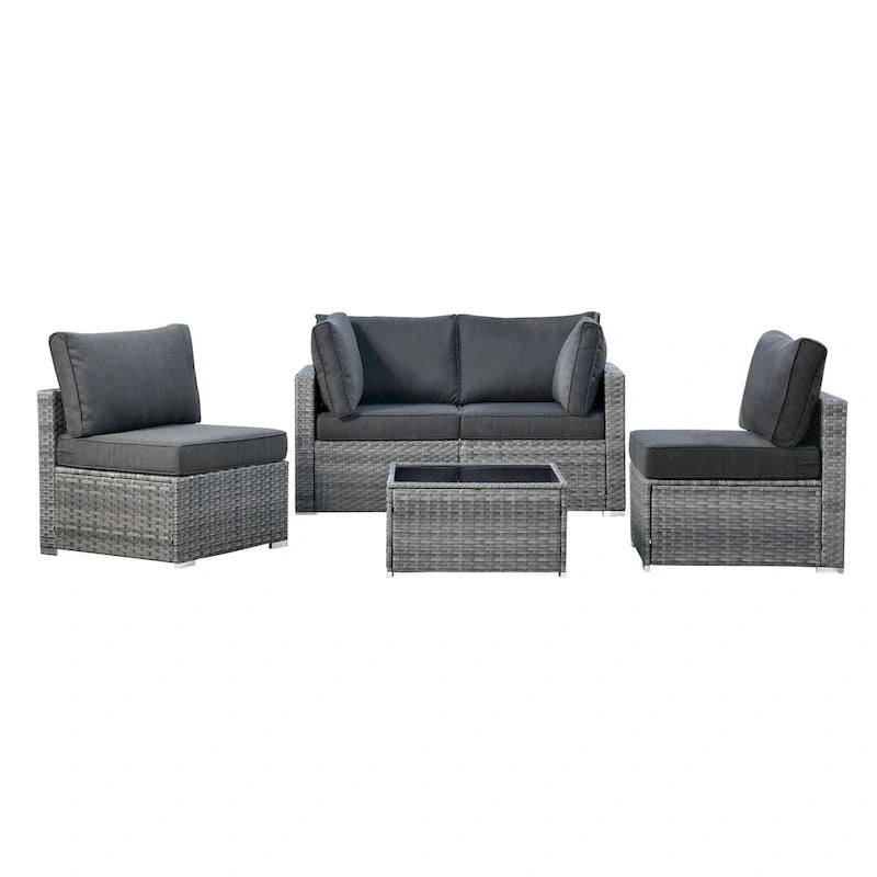 XIZZI Ensemble de mobilier d'extérieur en osier 5 pièces avec table