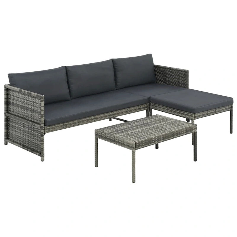 vidaXL 3 Piece Patio Lounge Set with Cushions Poly Rattan Gray - 5' 11 x 1' 11 x 1' 11