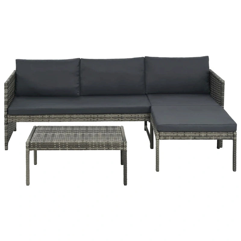 vidaXL Salon de jardin 3 pièces avec coussins résine tressée gris – 180 x 60 x 60 cm