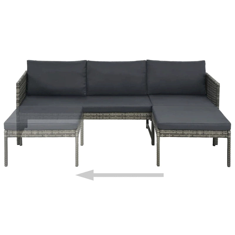 vidaXL Salon de jardin 3 pièces avec coussins résine tressée gris – 180 x 60 x 60 cm