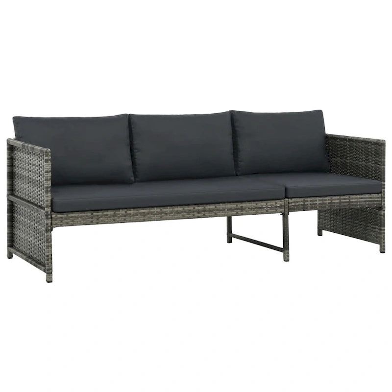 vidaXL Salon de jardin 3 pièces avec coussins résine tressée gris – 180 x 60 x 60 cm