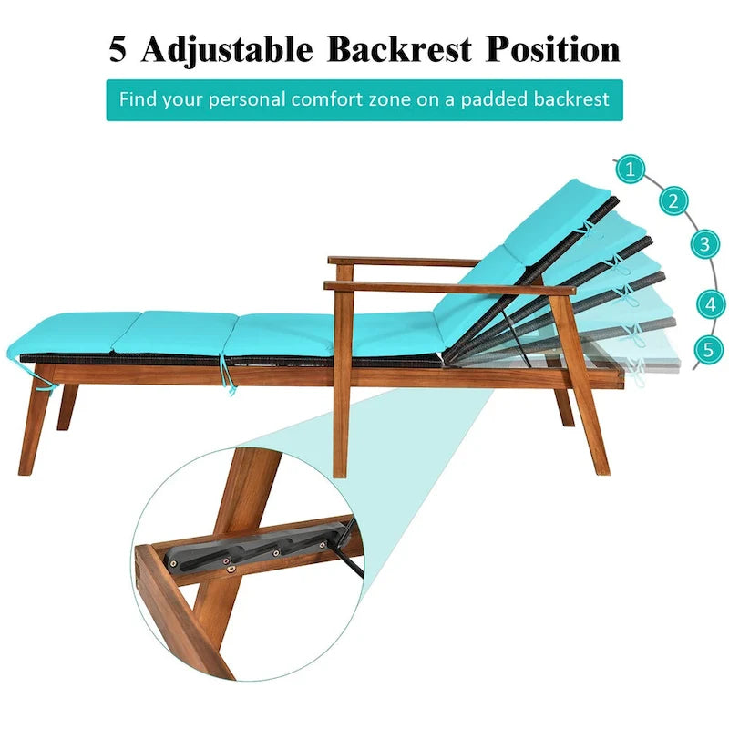 Costway Ensemble 3 Pièces Chaise Longue Pliante en Rotin et Table de Jardin Bois