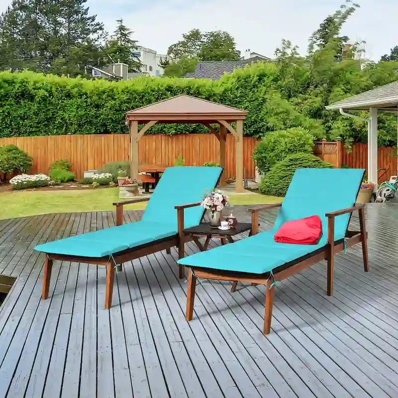 Costway Ensemble 3 Pièces Chaise Longue Pliante en Rotin et Table de Jardin Bois