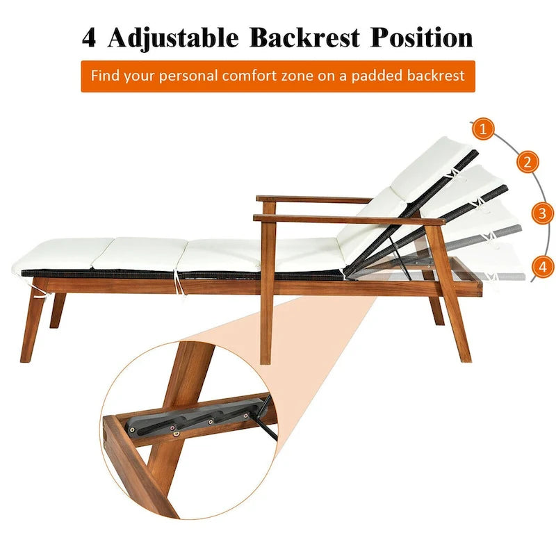 Costway Ensemble 3 Pièces Chaise Longue Pliante en Rotin et Table de Jardin Bois