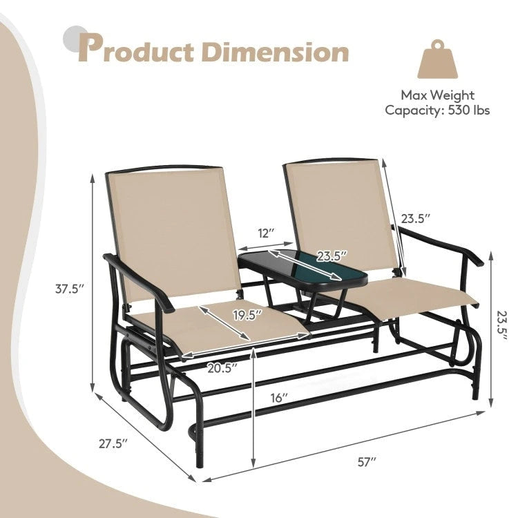 Causeuse confortable 2 places pour patio et jardin - 57 x 28 x 38 (L x l x H)