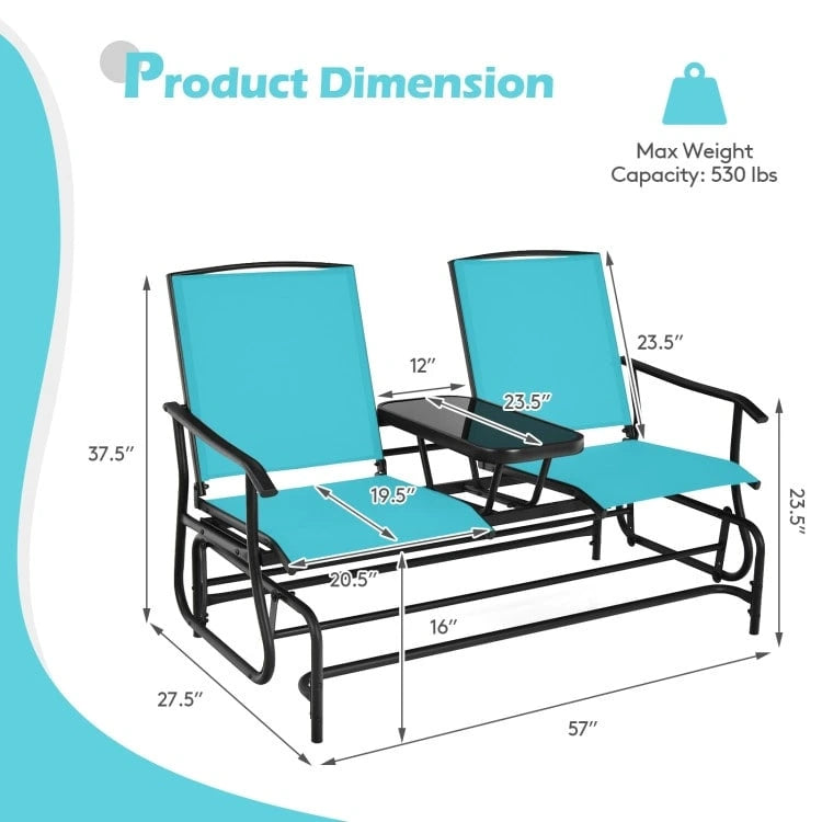Causeuse confortable 2 places pour patio et jardin - 57 x 28 x 38 (L x l x H)