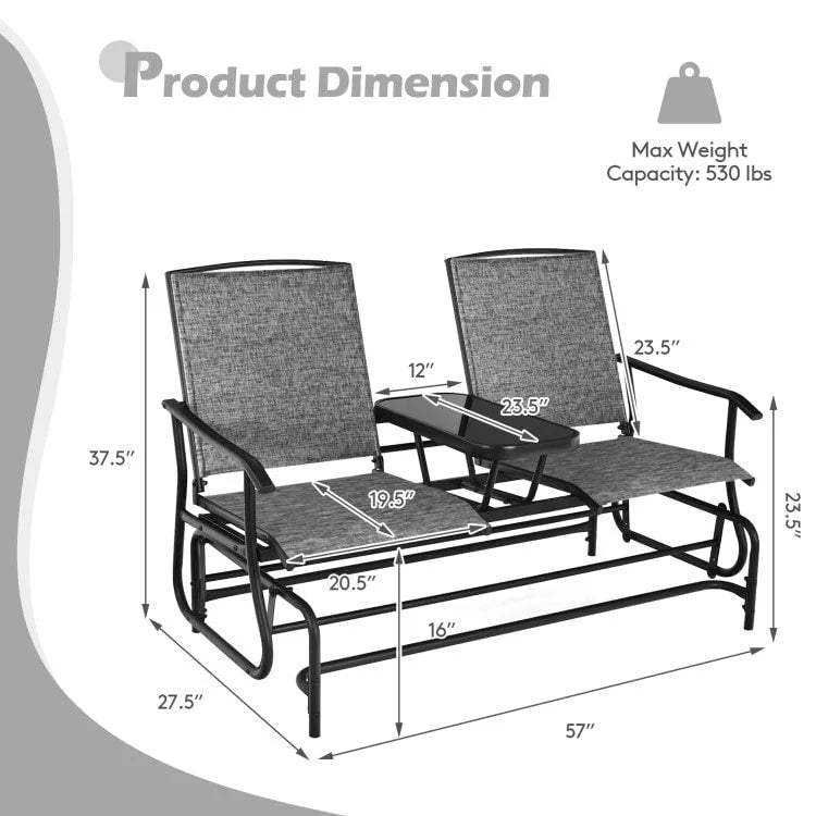 Causeuse confortable 2 places pour patio et jardin - 57 x 28 x 38 (L x l x H)