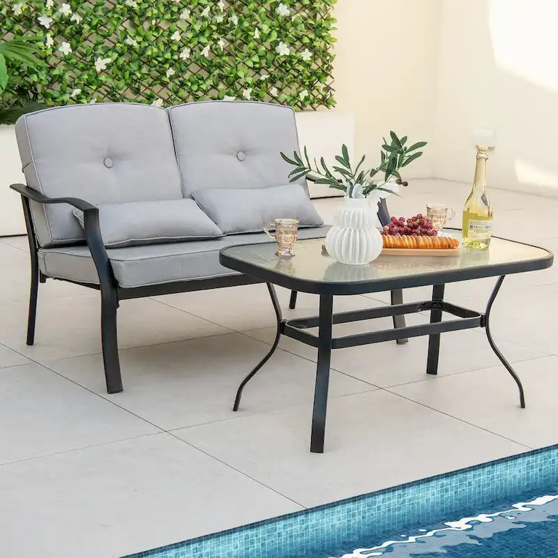 Ensemble de chaises causeuses d'extérieur avec table basse en verre trempé - 48 x 30 x 29