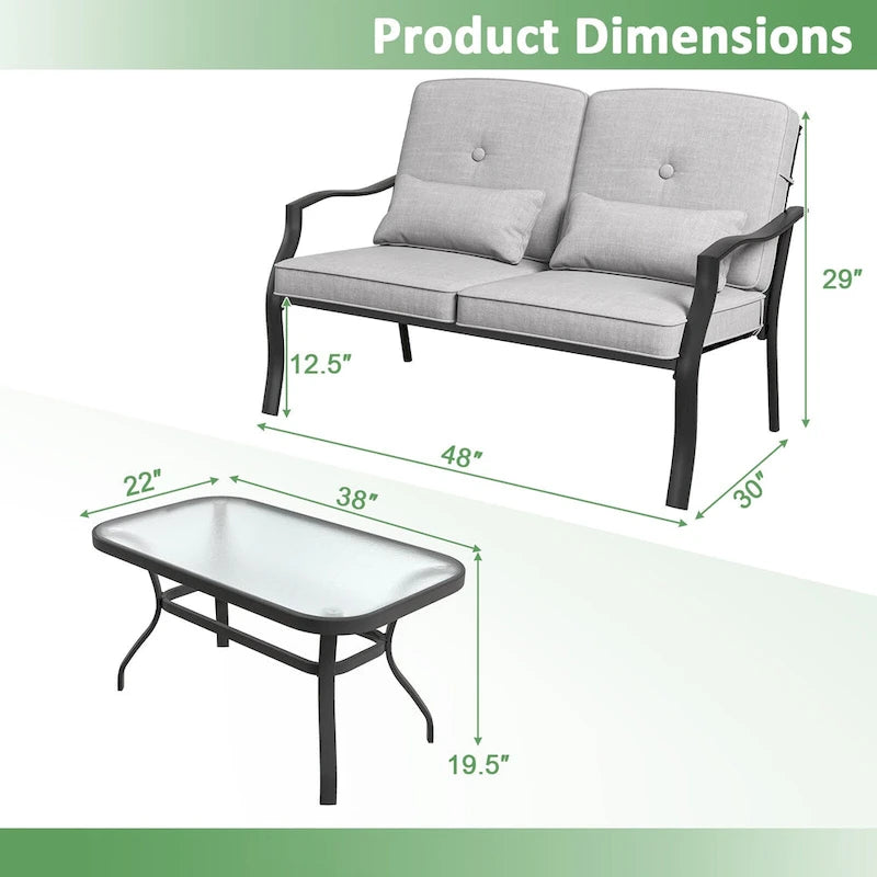Ensemble de chaises causeuses d'extérieur avec table basse en verre trempé - 48 x 30 x 29