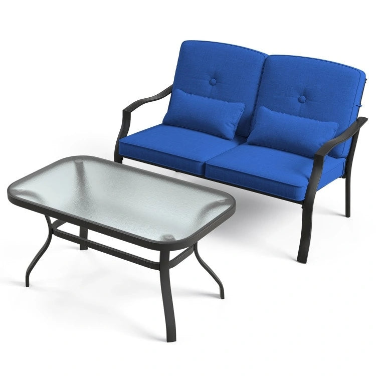 Ensemble de chaises causeuses d'extérieur avec table basse en verre trempé - 48 x 30 x 29