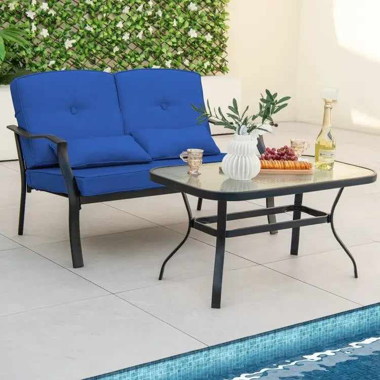 Ensemble de chaises causeuses d'extérieur avec table basse en verre trempé - 48 x 30 x 29