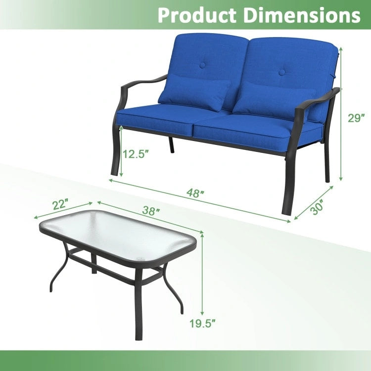 Ensemble de chaises causeuses d'extérieur avec table basse en verre trempé - 48 x 30 x 29