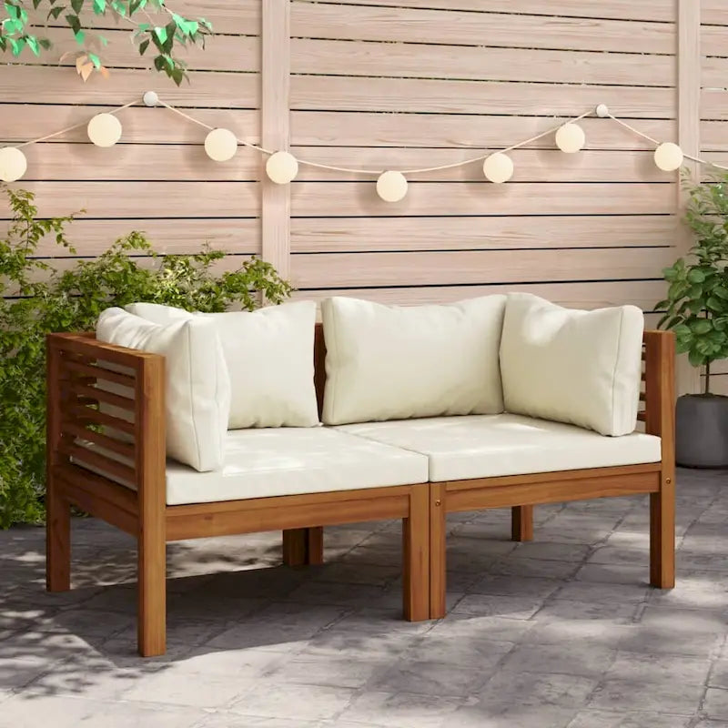 vidaXL Corner Sofas 2 pcs with Cream White Cushions Solid Acacia Wood - 27.2 x 27.2 x 24.6