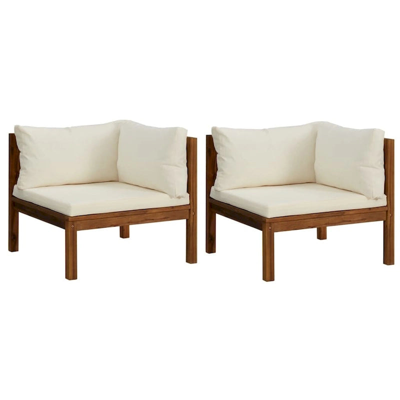 vidaXL Canapés d'angle 2 pcs avec coussins crème blanc Bois d'acacia massif - 27,2 x 27,2 x 24,6
