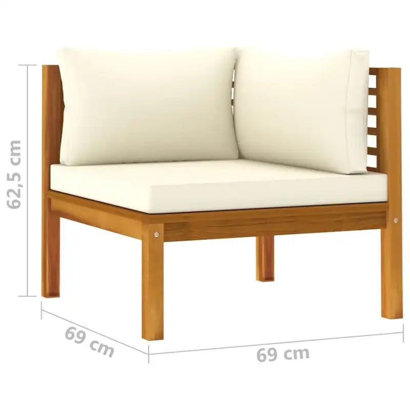 vidaXL Canapés d'angle 2 pcs avec coussins crème blanc Bois d'acacia massif - 27,2 x 27,2 x 24,6