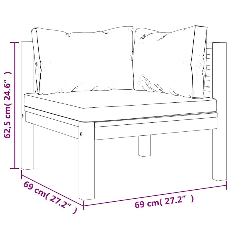 vidaXL Canapés d'angle 2 pcs avec coussins crème blanc Bois d'acacia massif - 27,2 x 27,2 x 24,6