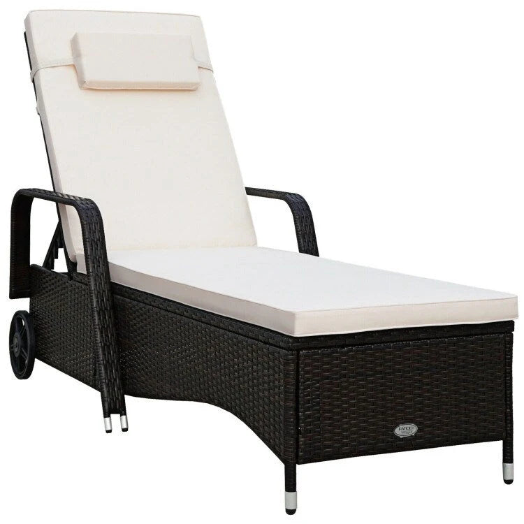 Chaise longue d'extérieur en osier rembourrée avec dossier réglable - 79,0 x 27,5 x 21 (L x l x H)