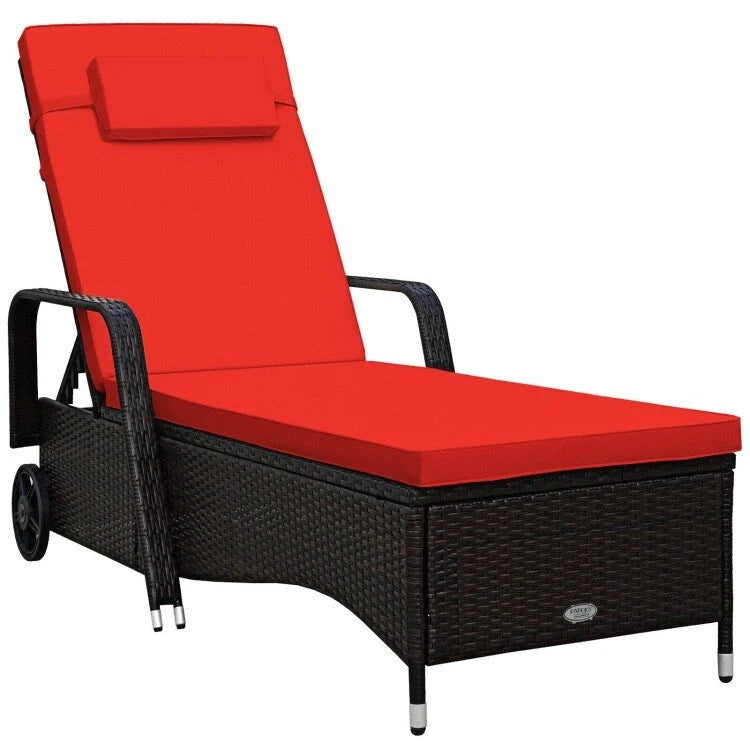 Chaise longue d'extérieur en osier rembourrée avec dossier réglable - 79,0 x 27,5 x 21 (L x l x H)